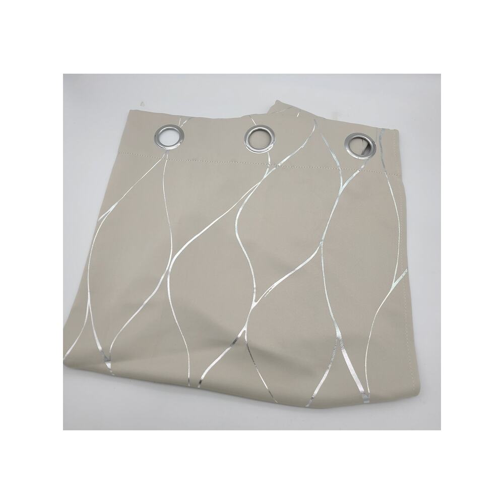 NWOT Deconova 4 Panel Curtains 42W x 54L Beige & Silver Foil Print Rod Grommets